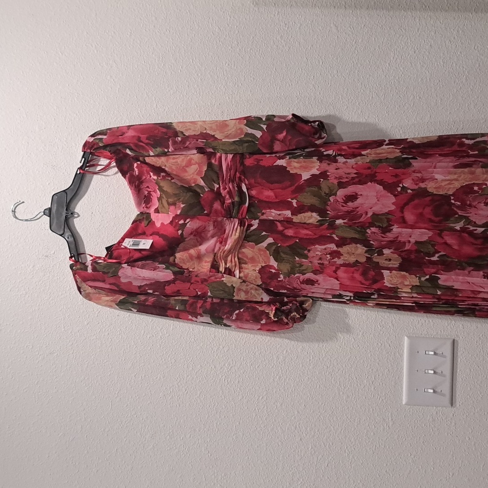 XSCAPE Floral Pleated Off-The-Shoulder Gown - Picture 6 of 10